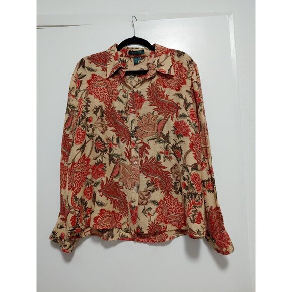 Lauren Ralph Lauren Silk Blend Floral Print Button Down Shirt Womens XL - Picture 1 of 6